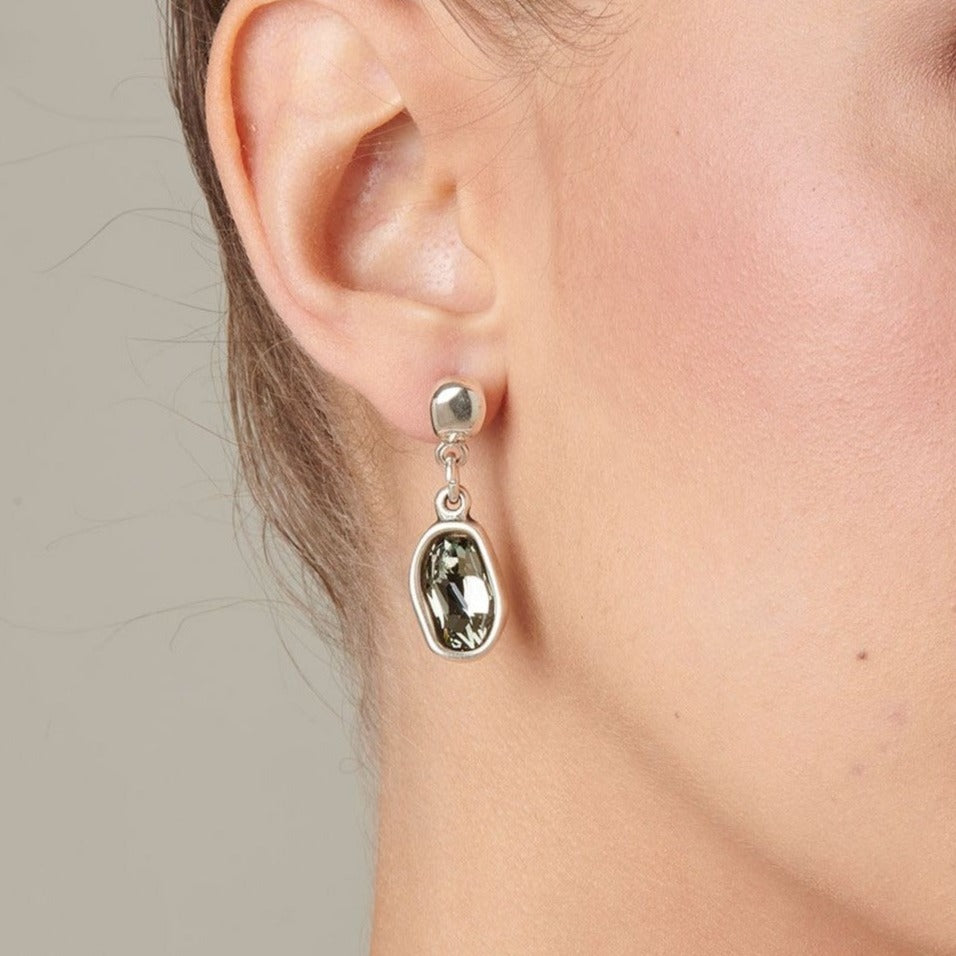 Grey Velvet Cocktail Crystal Studded Earrings | BUY ONLINE